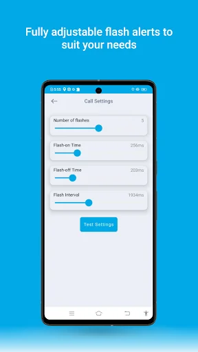 Flash customization settings with adjustable flashes, on-time 250ms, off-time 200ms, interval 193ms, and test feature