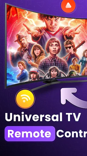 Universal TV Remote Control app home screen with Wi-Fi remote feature and TV display preview