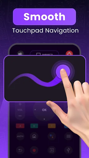 Smooth touchpad navigation feature with purple interface for gesture-based TV remote control