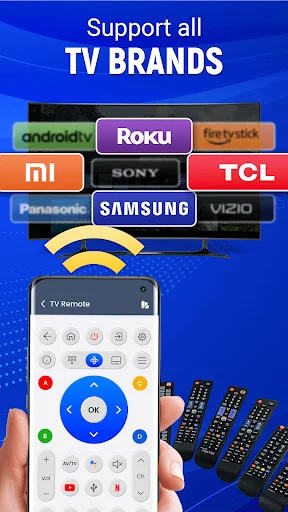 Universal TV Remote supporting all major brands: Roku, Samsung, Sony, TCL, Firestick with digital button controls