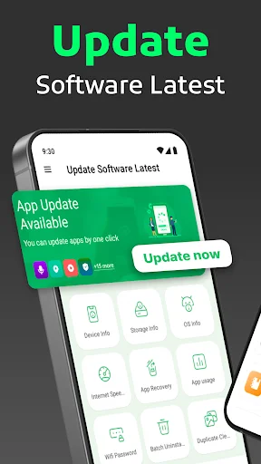 Update Software Latest app home screen with app update available notification and update now button to manage apps and games