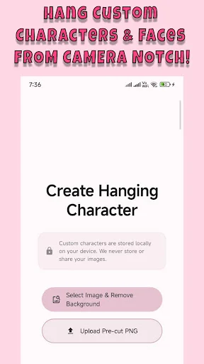 Create custom hanging character screen with image selection and PNG upload options for personalization