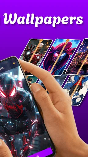 Zip Lock Screen wallpaper app displaying colorful superhero and character wallpaper collection with multiple personalization options